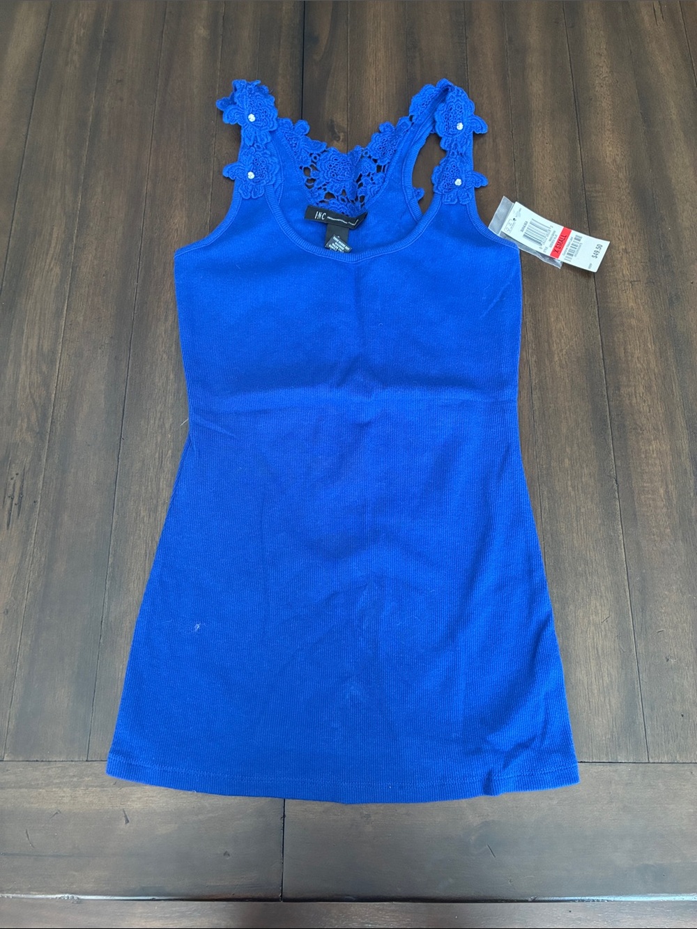 INC International Concepts Royal Blue Crochet Strap Tank Top